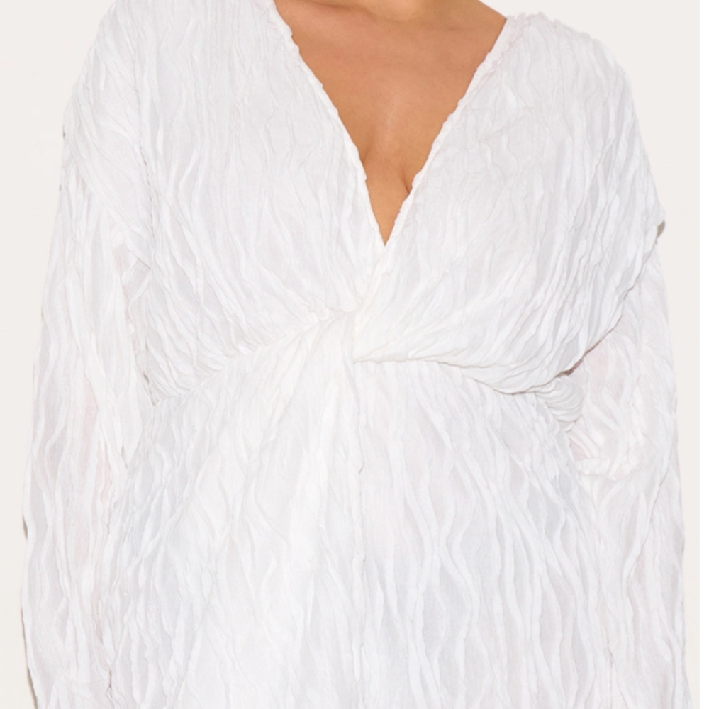 NWT Reg $75 PrettyLittleThing Plus White Textured Wrap Front Dress Size 2X